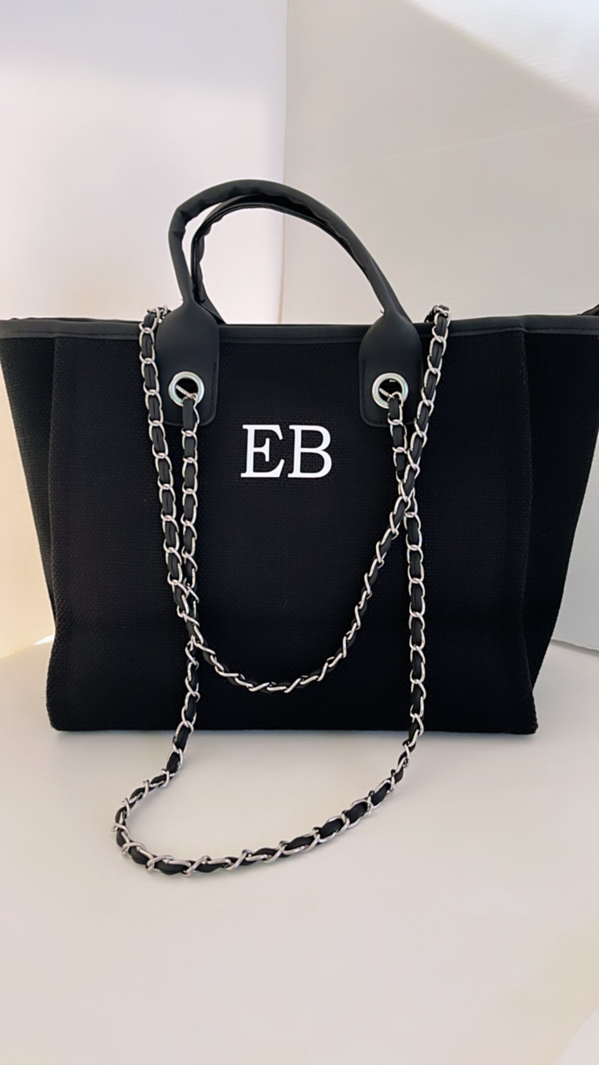 Personalised Black & Silver Chain Canvas Tote