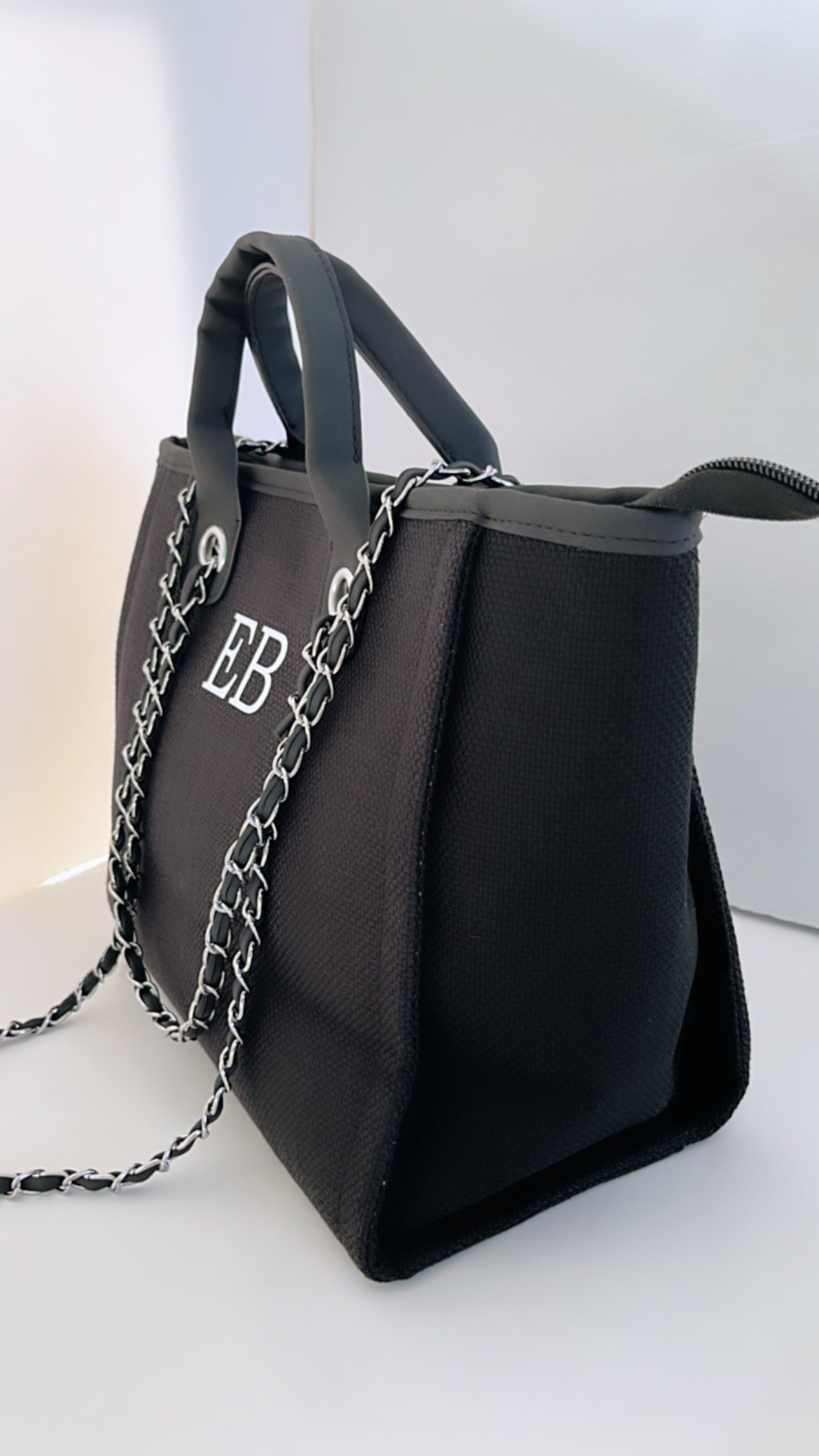 Personalised Black & Silver Chain Canvas Tote