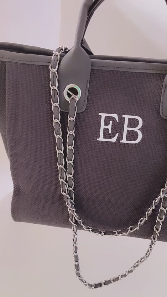 Personalised Black & Silver Chain Canvas Tote