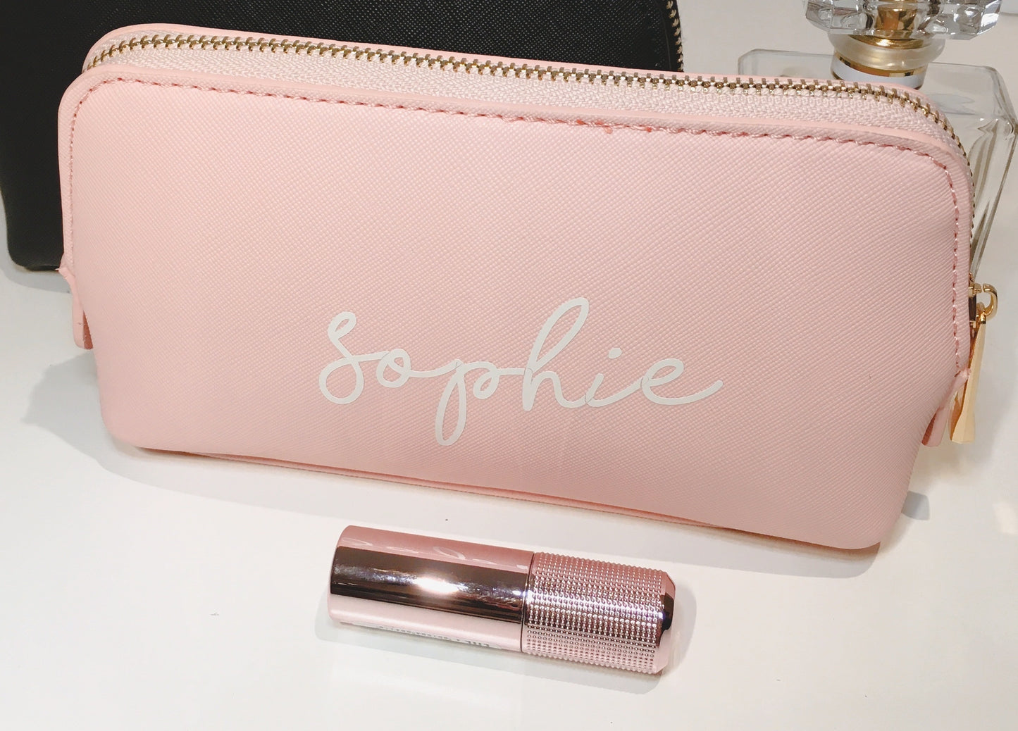 Personalised White Script Name Boutique Accessory/Makeup Bags