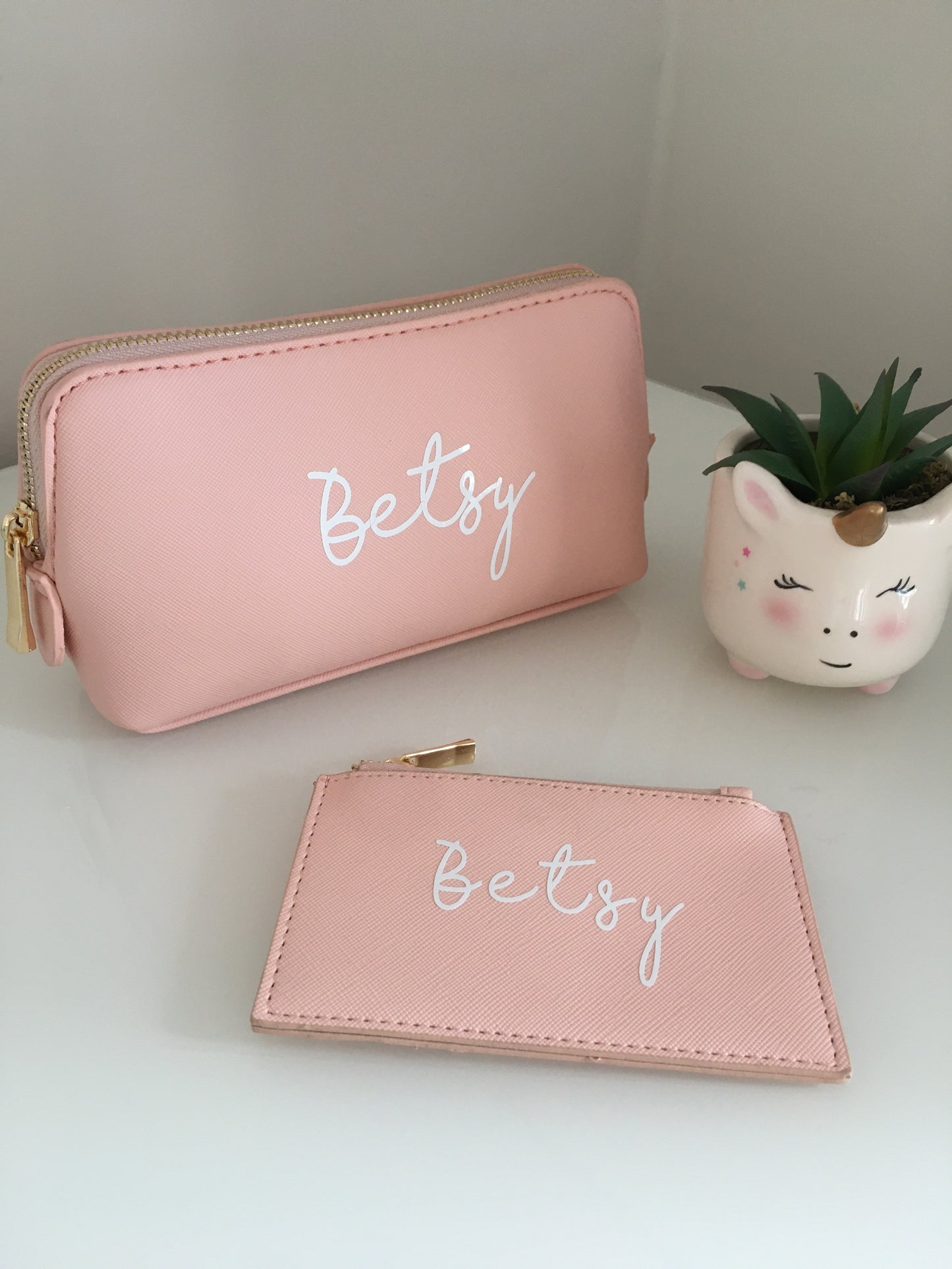 Personalised White Script Name Boutique Accessory/Makeup Bags